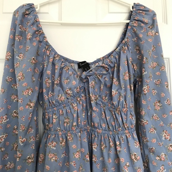 Streetwear Society Long Sleeve Sweetheart Neckline Tie Floral Dress S Blue Peach - Picture 4 of 15